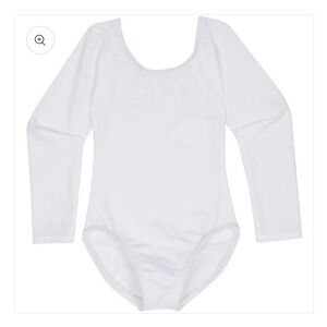 White Lined Long Sleeve Ballet Dance Leotard, Bodysuit w/ Snap Closure, 12-24M